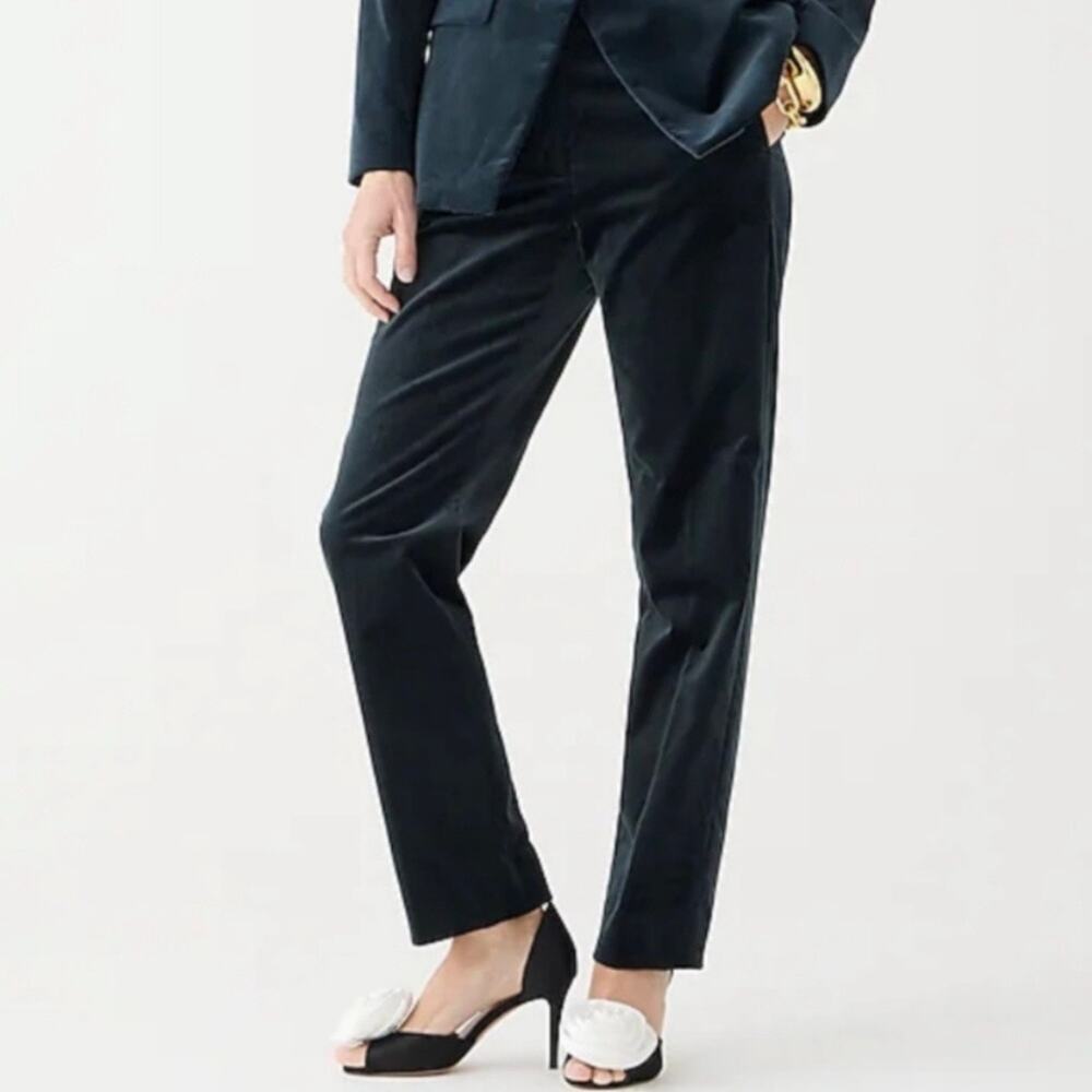 NWT J.Crew Ora Velvet Straight Pants Sz 2 Black Classic Minimalist Officecore